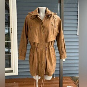 Vintage Zenia Brown Leather Drawstring Waist Hooded Adventure Bound Jacket~S~